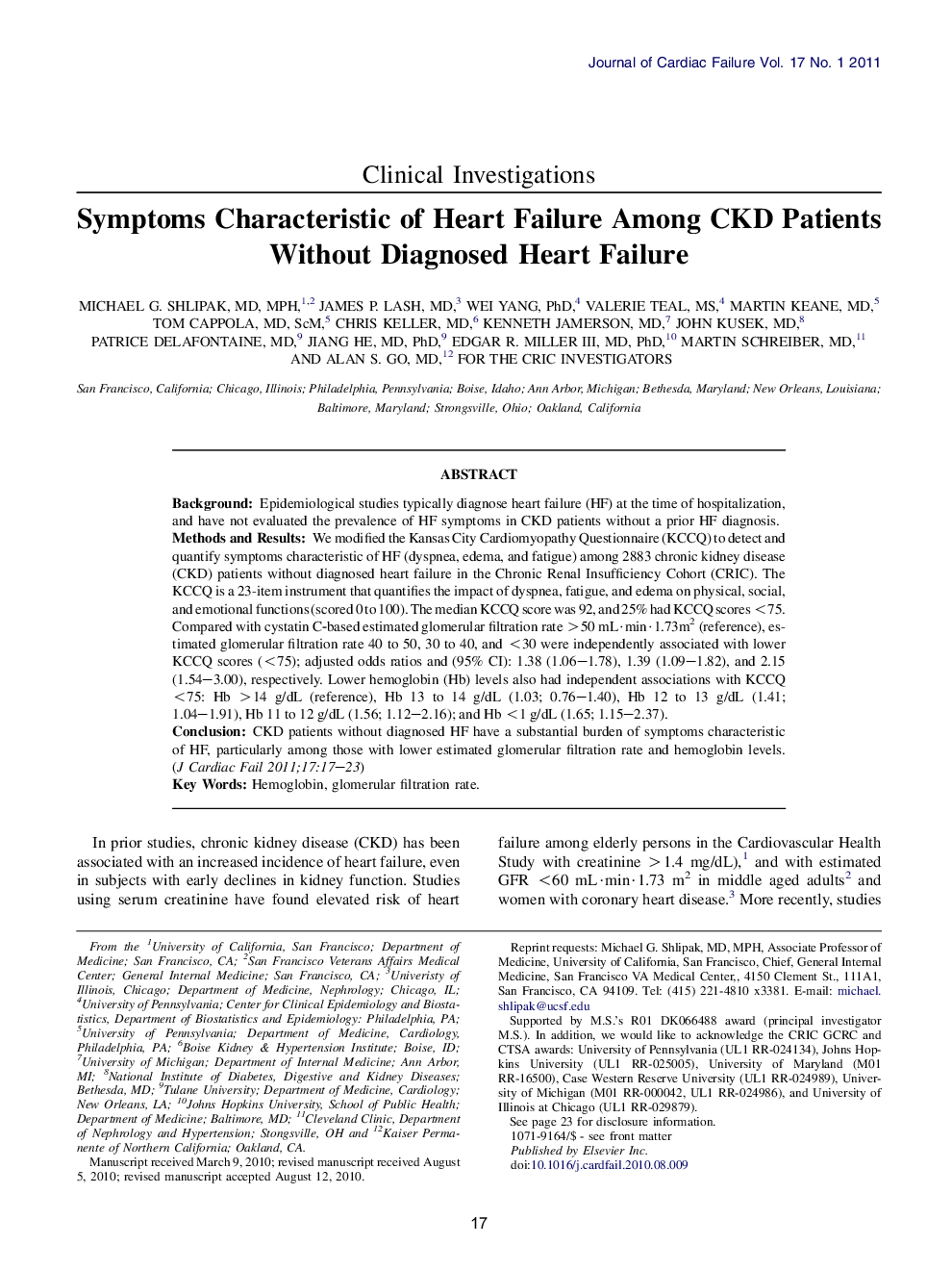 Symptoms Characteristic of Heart Failure Among CKD Patients Without Diagnosed Heart Failure 