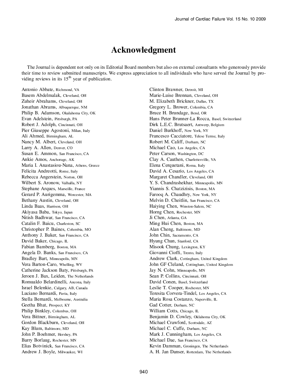 Acknowledgement of Reviewers