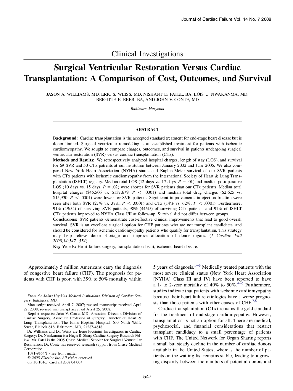 Surgical Ventricular Restoration Versus Cardiac Transplantation: A Comparison of Cost, Outcomes, and Survival 