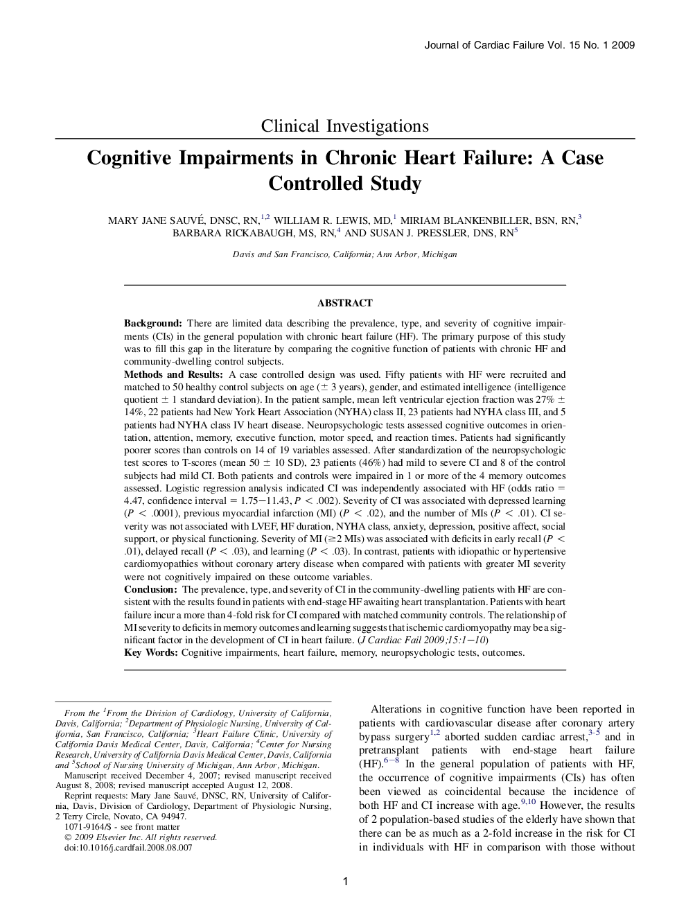 Cognitive Impairments in Chronic Heart Failure: A Case Controlled Study