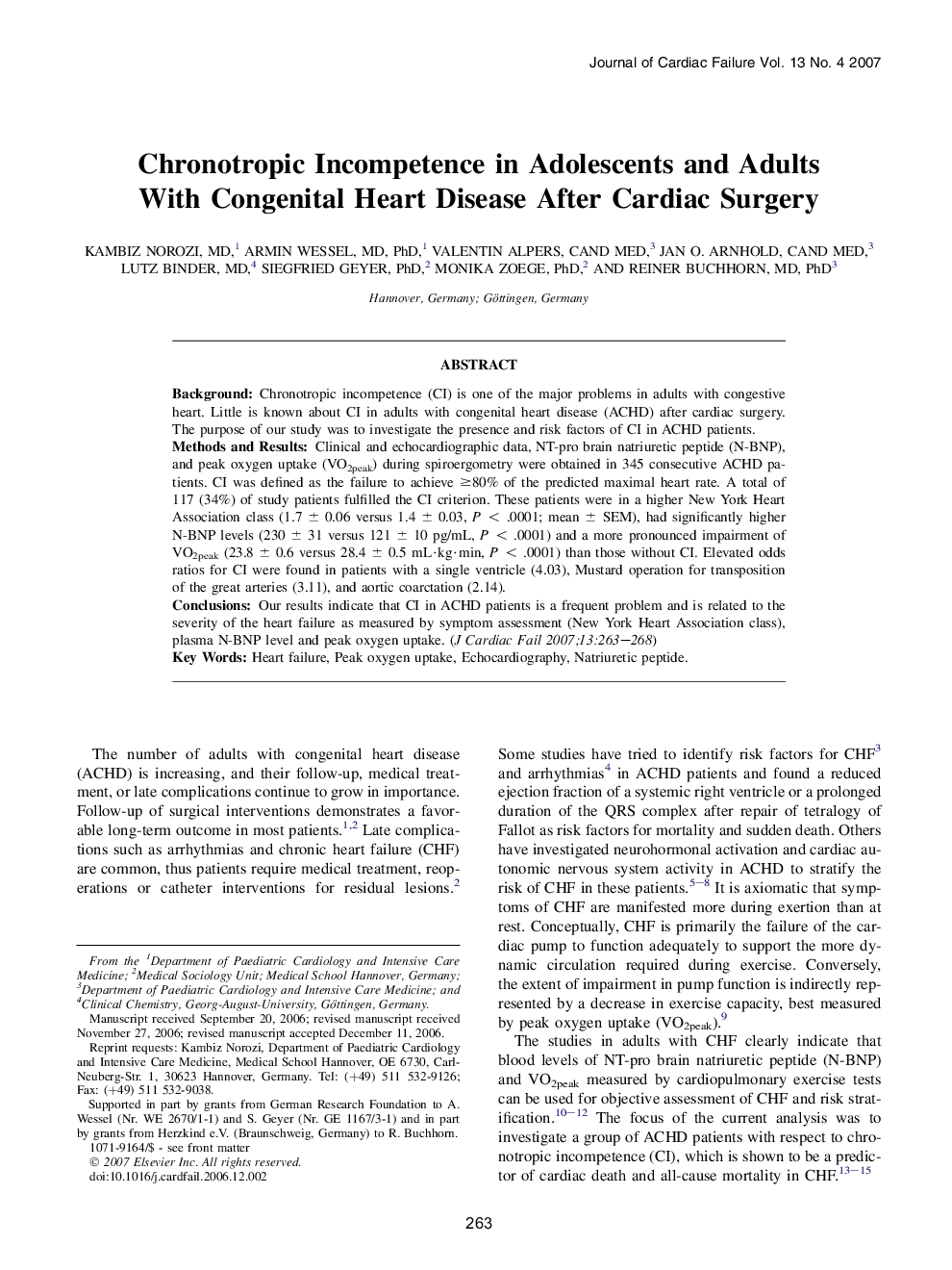 Chronotropic Incompetence in Adolescents and Adults With Congenital Heart Disease After Cardiac Surgery 