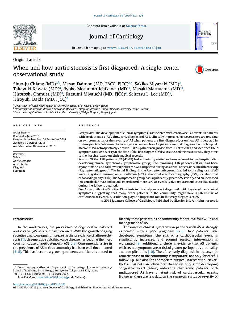 When and how aortic stenosis is first diagnosed: A single-center observational study