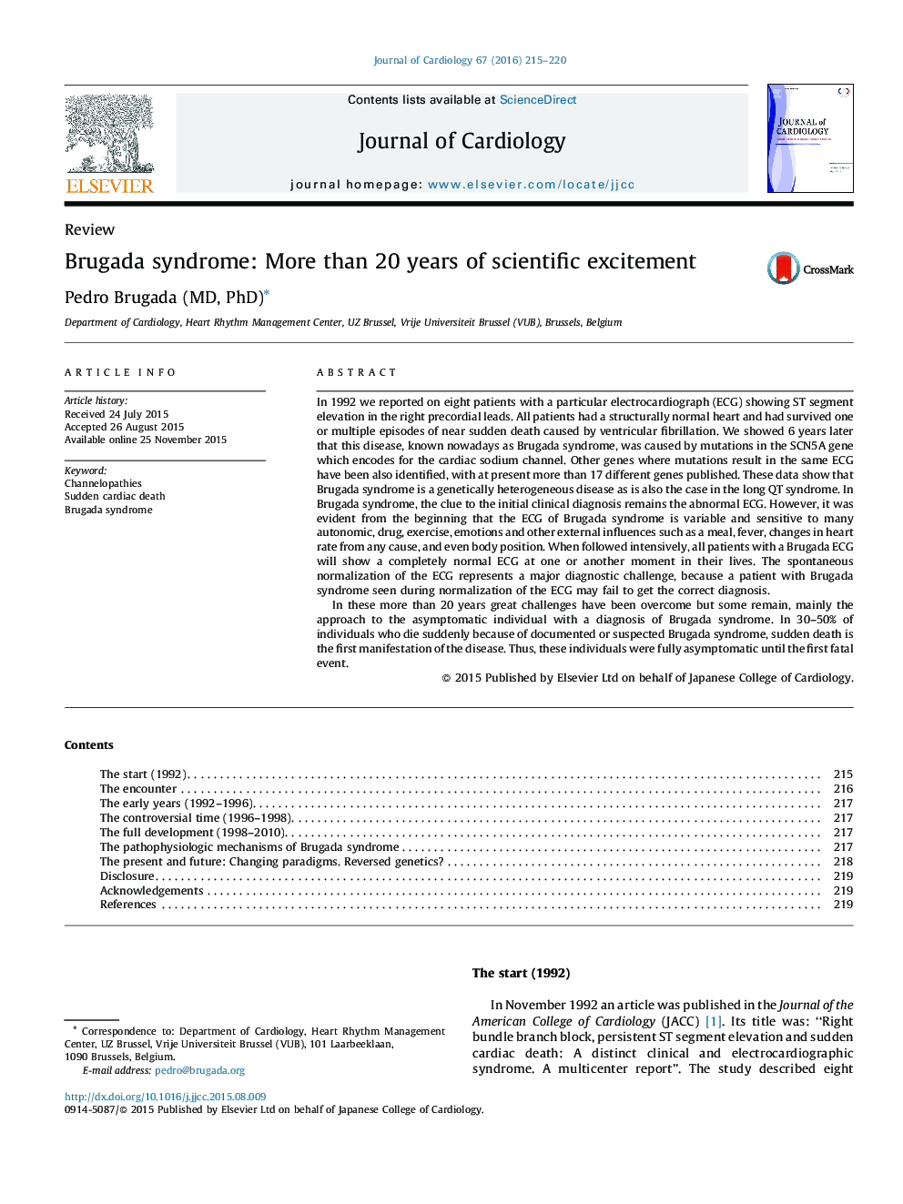 Brugada syndrome: More than 20 years of scientific excitement