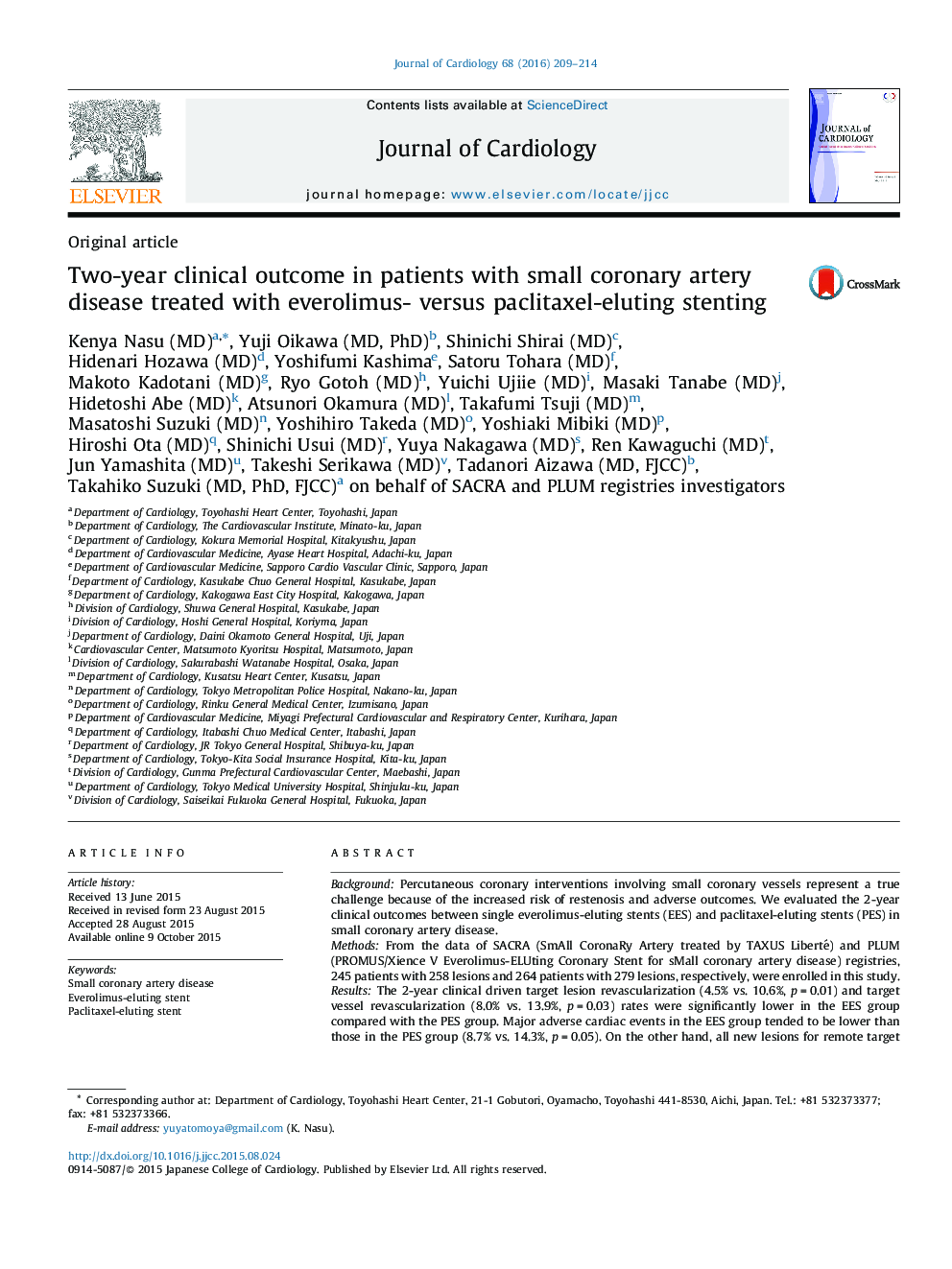 Two-year clinical outcome in patients with small coronary artery disease treated with everolimus- versus paclitaxel-eluting stenting