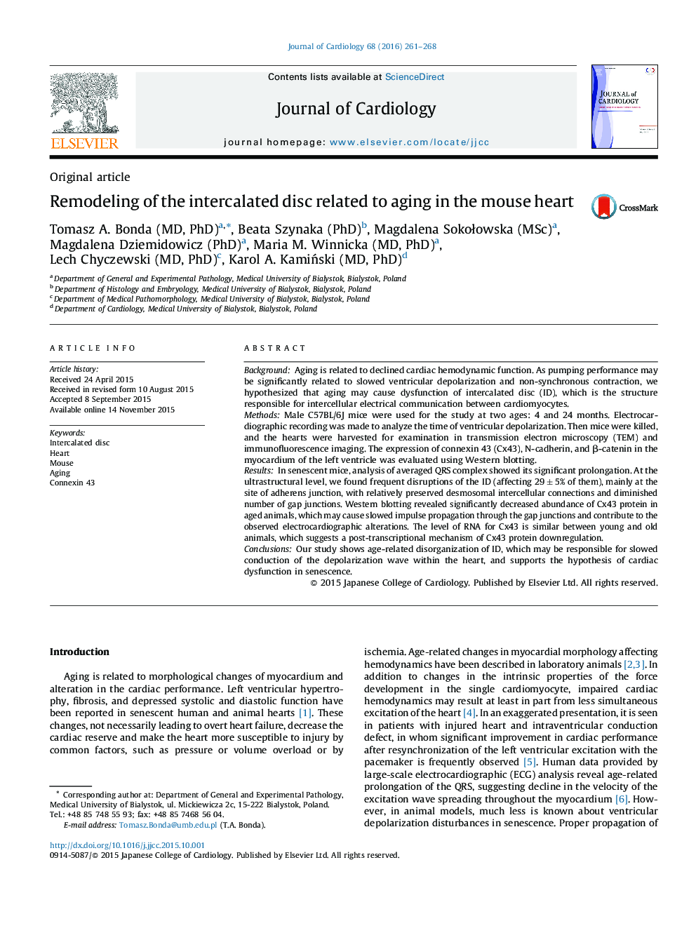 Remodeling of the intercalated disc related to aging in the mouse heart