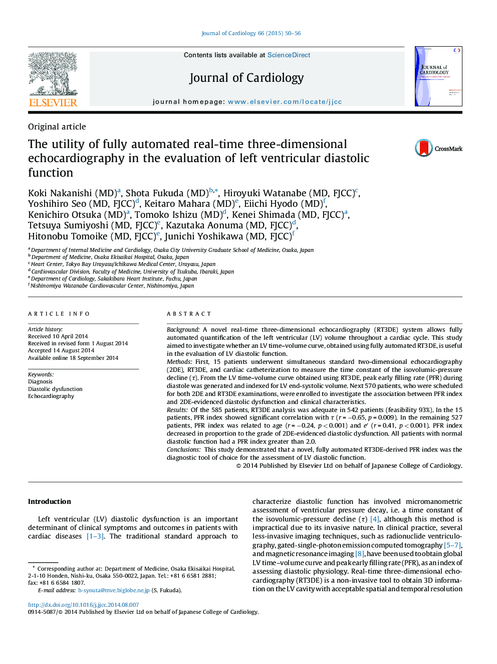 The utility of fully automated real-time three-dimensional echocardiography in the evaluation of left ventricular diastolic function