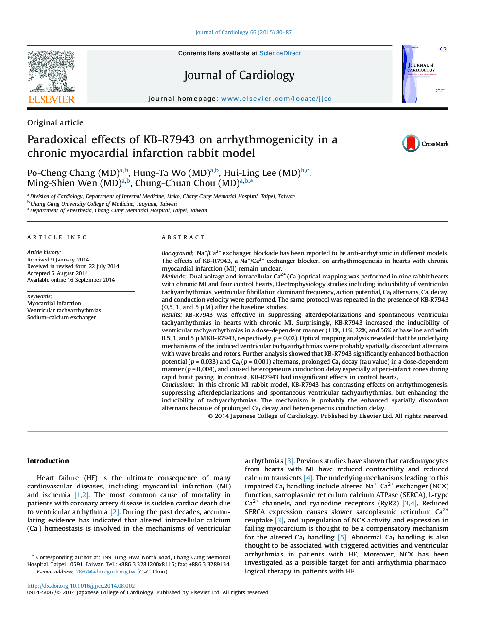 Paradoxical effects of KB-R7943 on arrhythmogenicity in a chronic myocardial infarction rabbit model