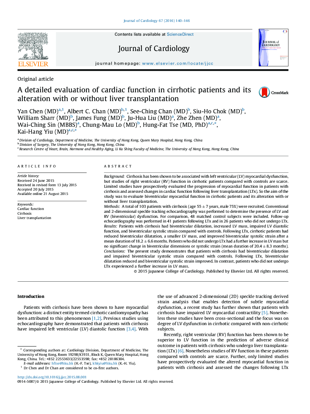 A detailed evaluation of cardiac function in cirrhotic patients and its alteration with or without liver transplantation