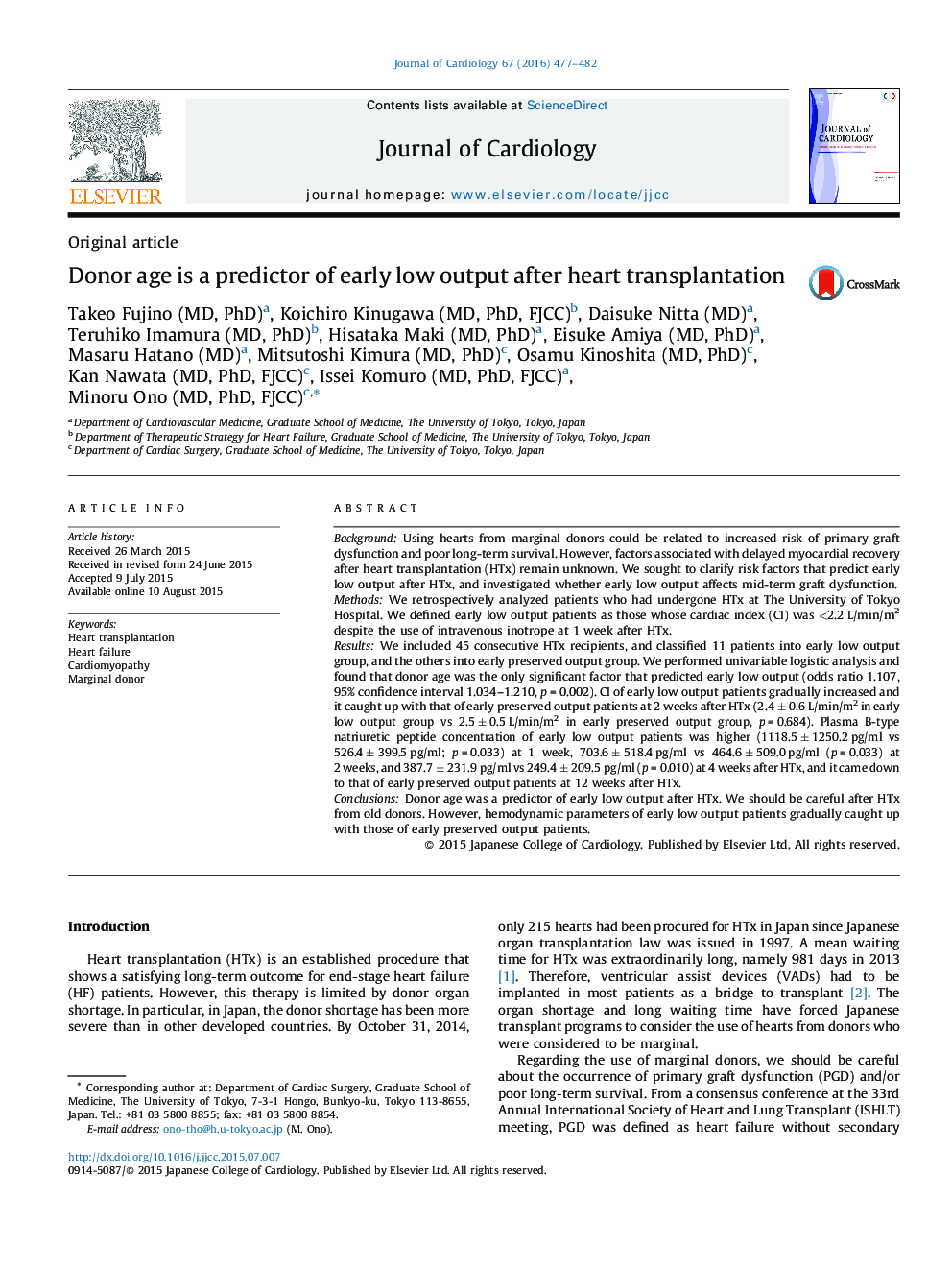 Donor age is a predictor of early low output after heart transplantation