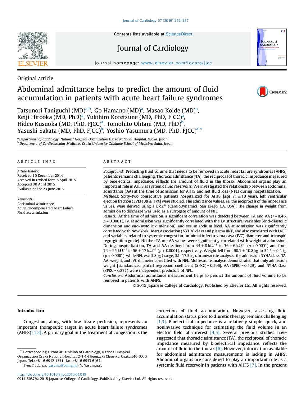 Abdominal admittance helps to predict the amount of fluid accumulation in patients with acute heart failure syndromes