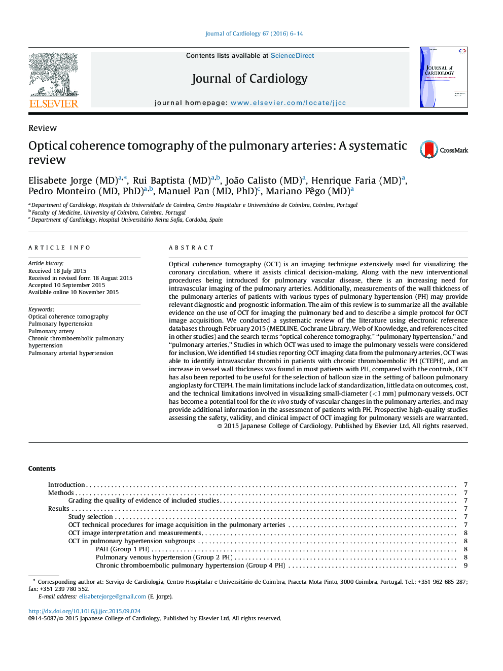 Optical coherence tomography of the pulmonary arteries: A systematic review