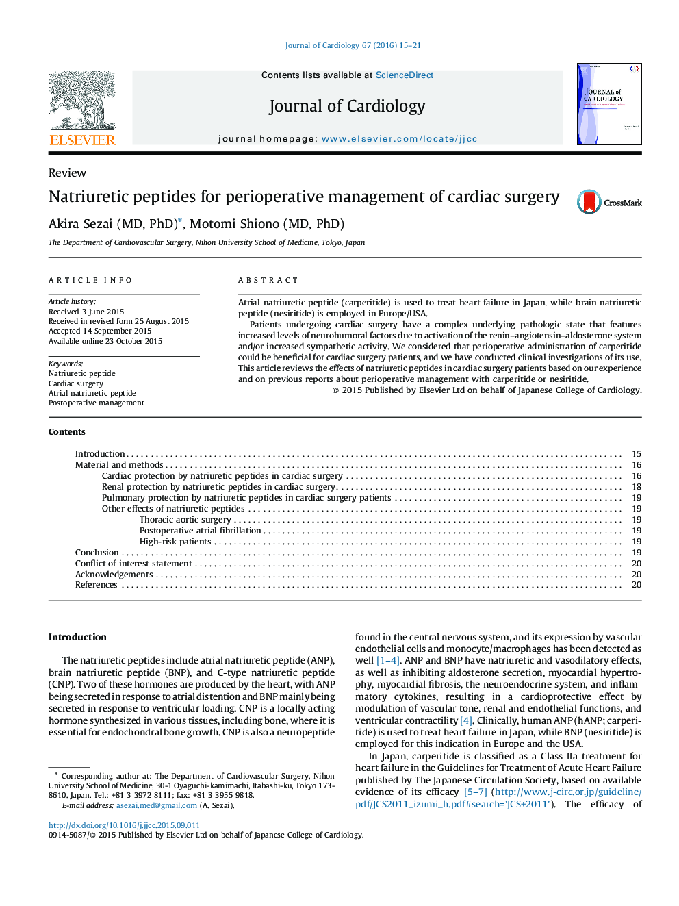 Natriuretic peptides for perioperative management of cardiac surgery