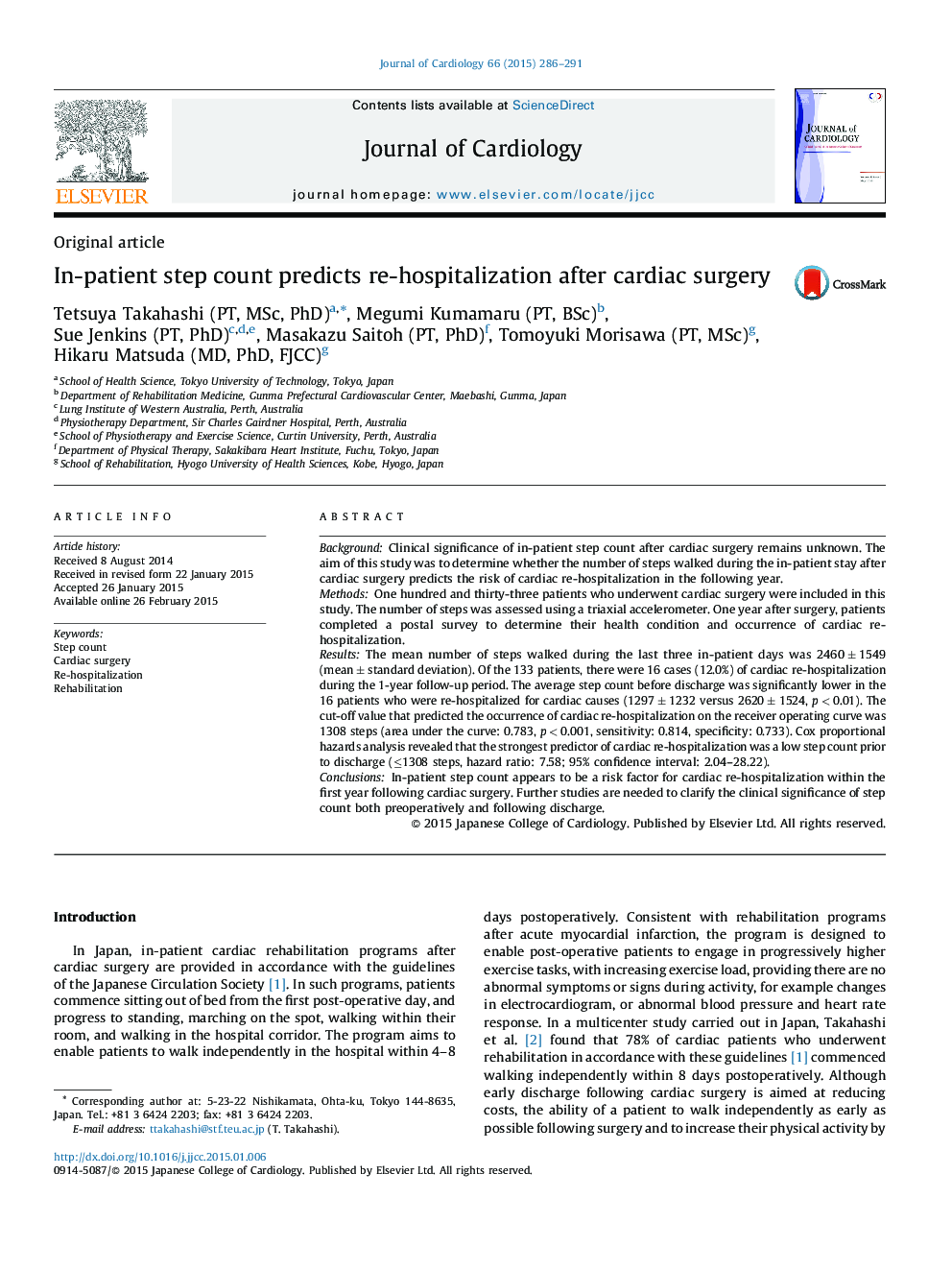 In-patient step count predicts re-hospitalization after cardiac surgery