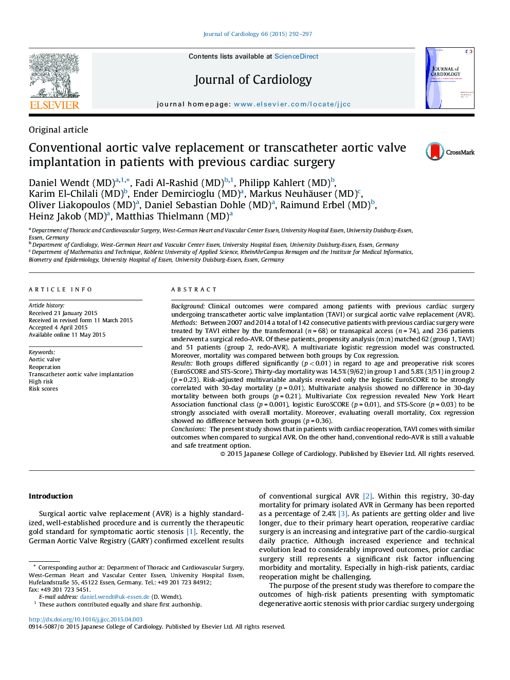 Conventional aortic valve replacement or transcatheter aortic valve implantation in patients with previous cardiac surgery