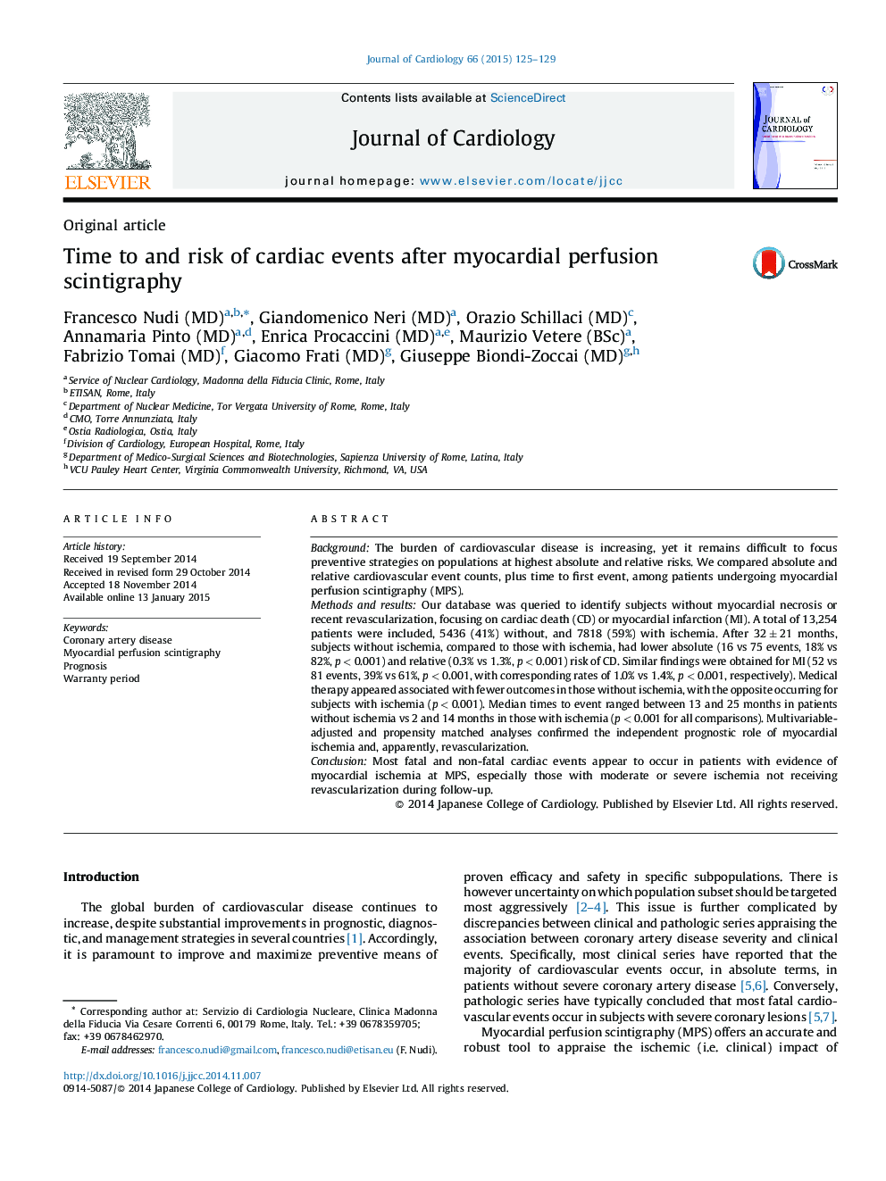 Time to and risk of cardiac events after myocardial perfusion scintigraphy