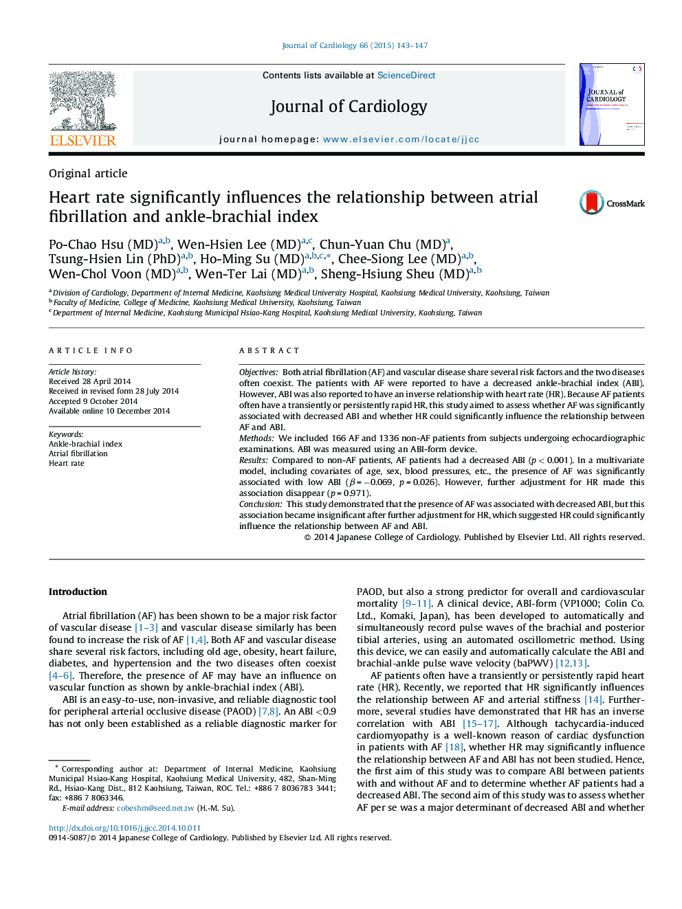 Heart rate significantly influences the relationship between atrial fibrillation and ankle-brachial index