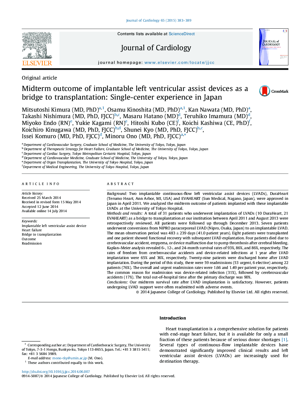 Midterm outcome of implantable left ventricular assist devices as a bridge to transplantation: Single-center experience in Japan