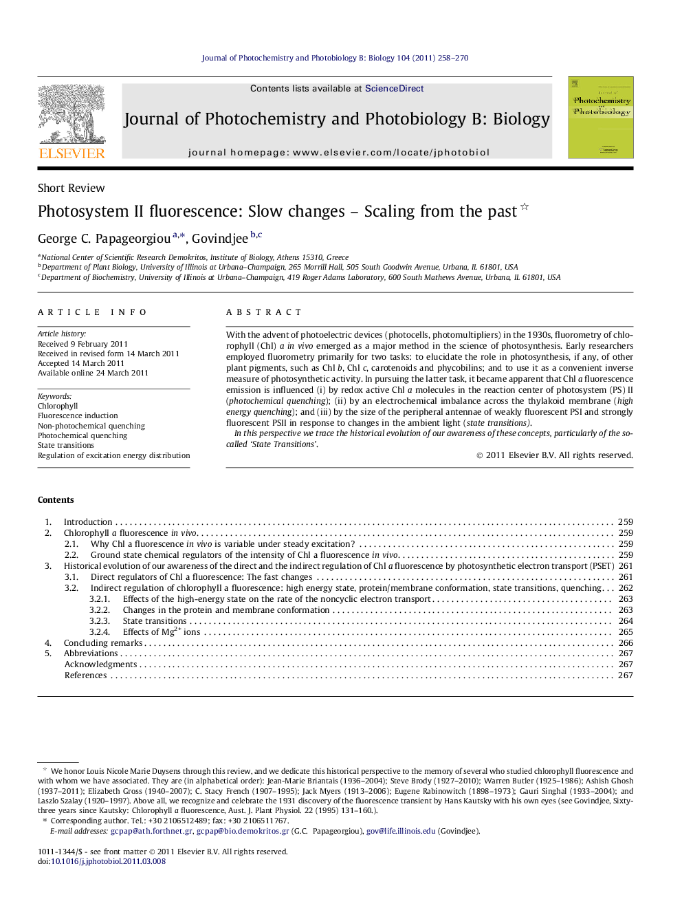 Photosystem II fluorescence: Slow changes – Scaling from the past 