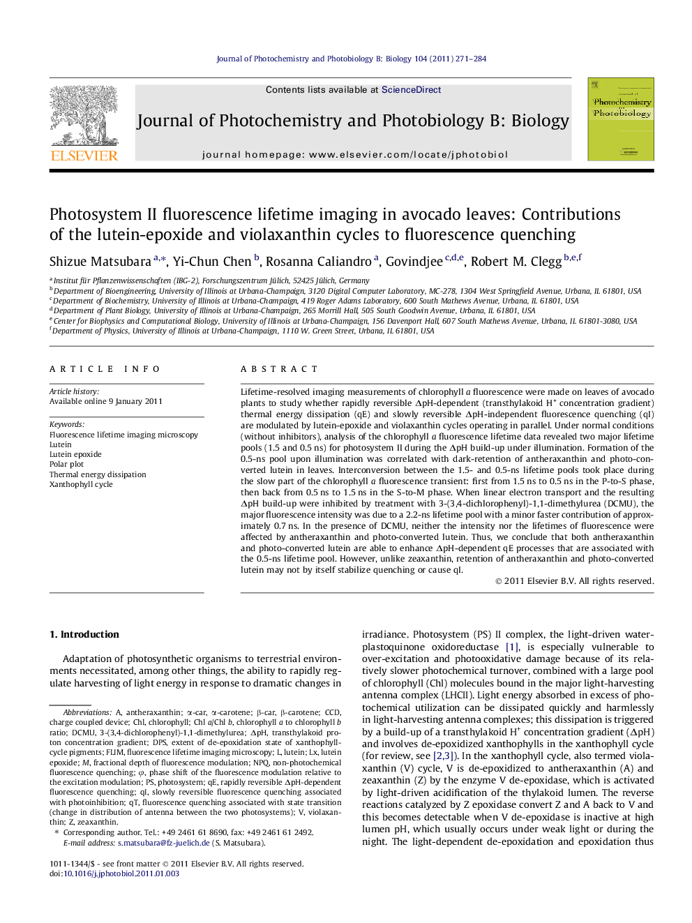 عکس صفحه اول مقاله: Photosystem II fluorescence lifetime imaging in avocado leaves: Contributions of the lutein-epoxide and violaxanthin cycles to fluorescence quenching Photosystem II fluorescence lifetime imaging in avocado leaves: Contributions of the lutein-epoxide and violaxanthin cycles to fluorescence quenching