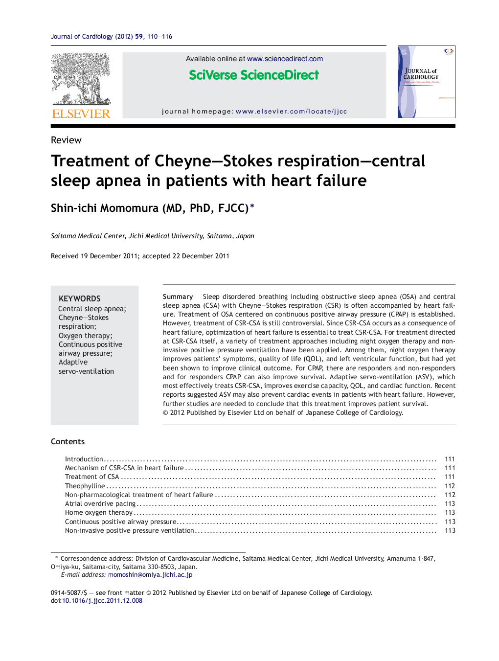 Treatment of Cheyne–Stokes respiration–central sleep apnea in patients with heart failure