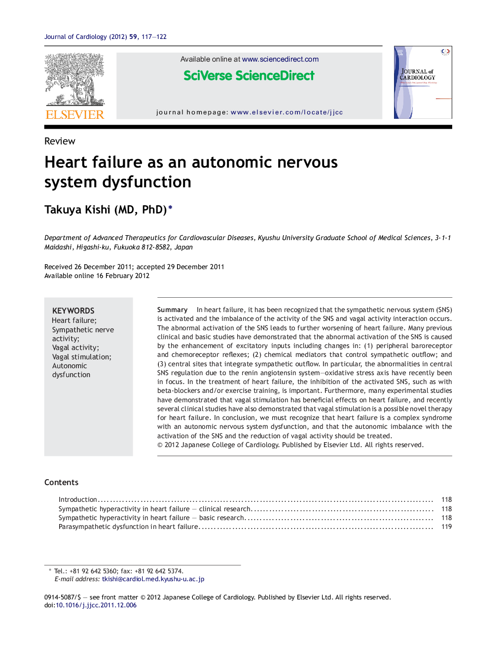 Heart failure as an autonomic nervous system dysfunction