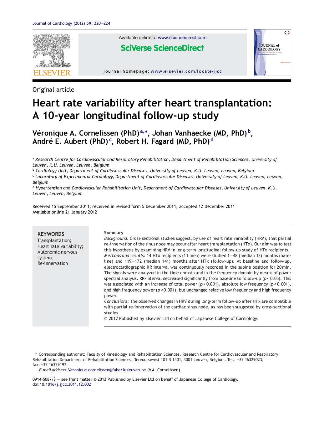 Heart rate variability after heart transplantation: A 10-year longitudinal follow-up study