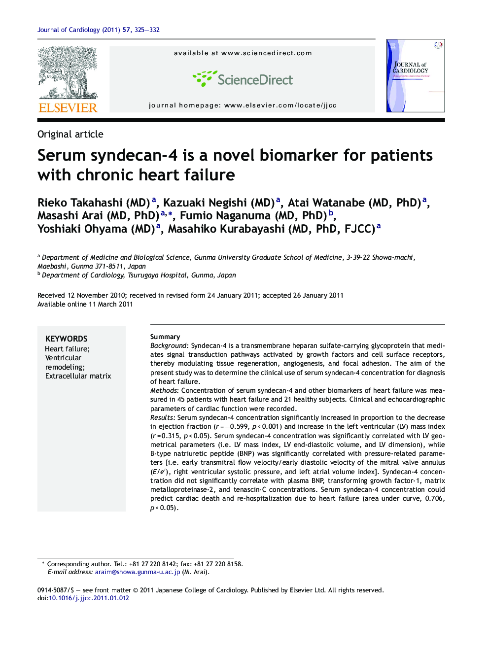 Serum syndecan-4 is a novel biomarker for patients with chronic heart failure