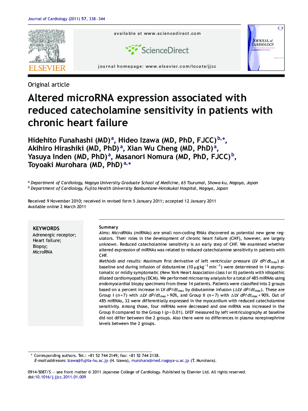 Altered microRNA expression associated with reduced catecholamine sensitivity in patients with chronic heart failure