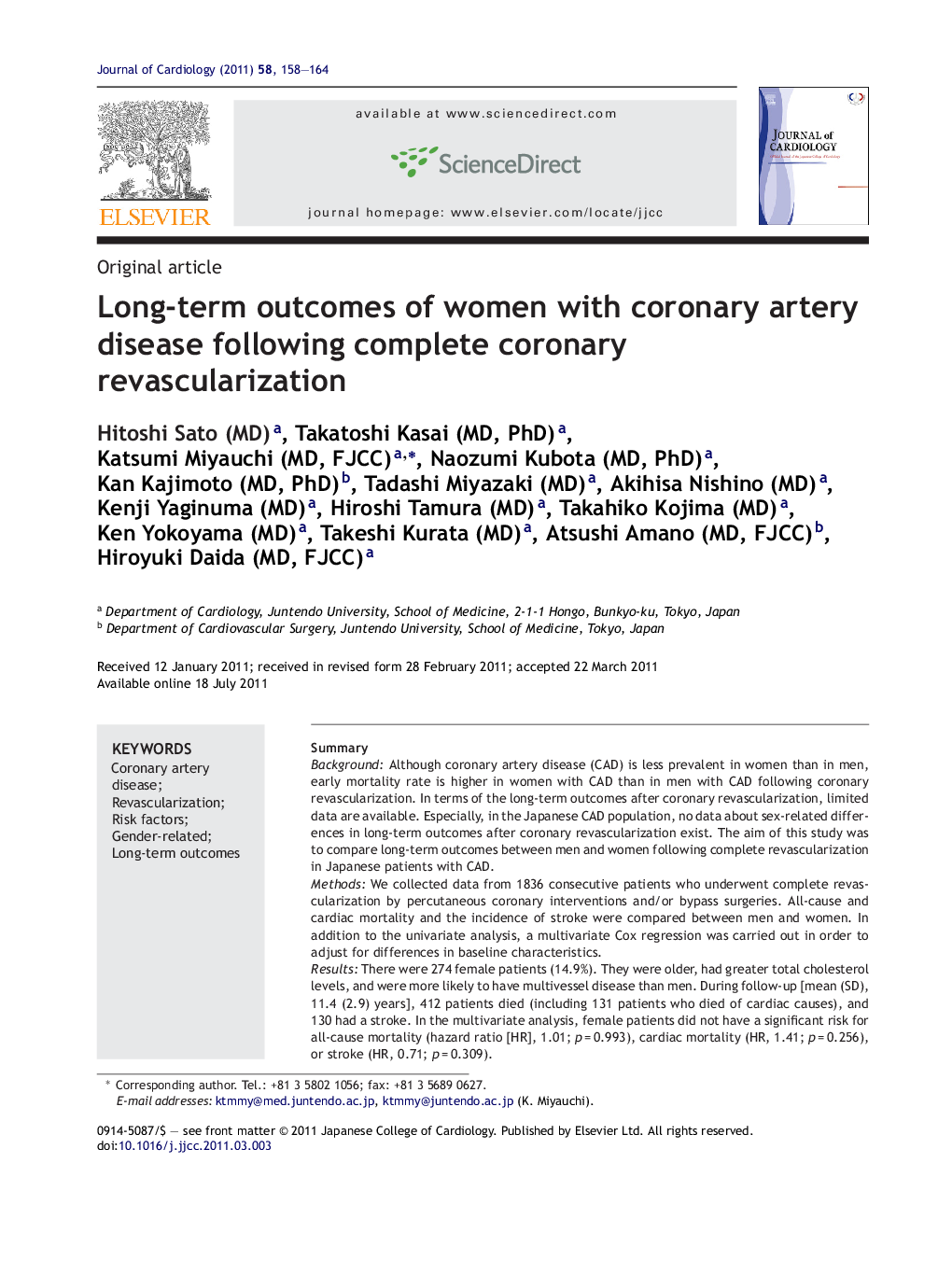 Long-term outcomes of women with coronary artery disease following complete coronary revascularization