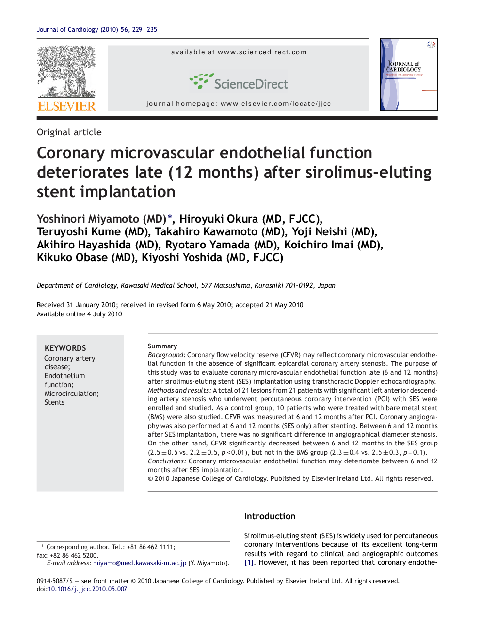 Coronary microvascular endothelial function deteriorates late (12 months) after sirolimus-eluting stent implantation