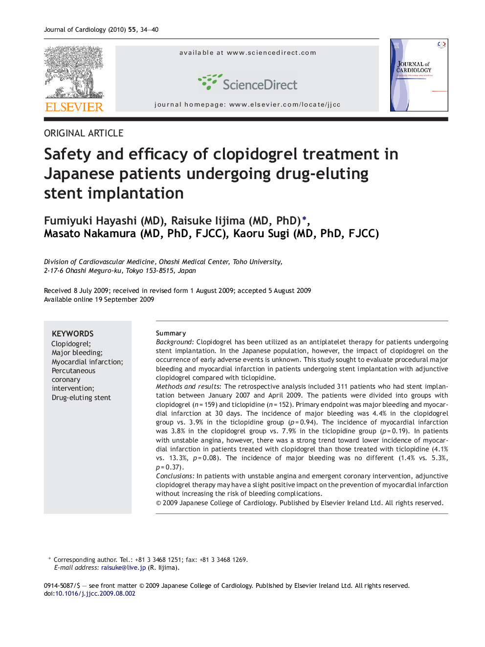 Safety and efficacy of clopidogrel treatment in Japanese patients undergoing drug-eluting stent implantation