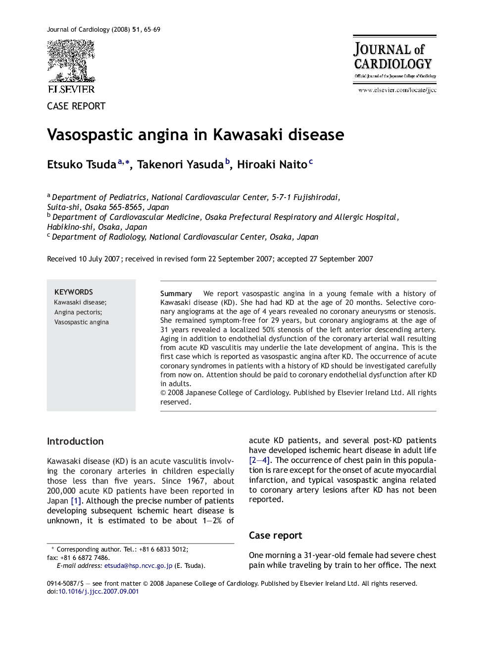 Vasospastic angina in Kawasaki disease