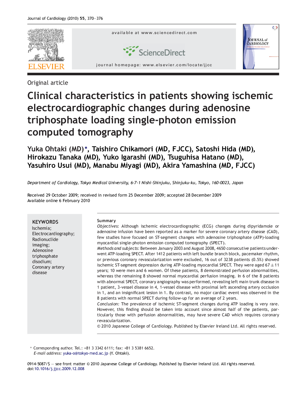 Clinical characteristics in patients showing ischemic electrocardiographic changes during adenosine triphosphate loading single-photon emission computed tomography