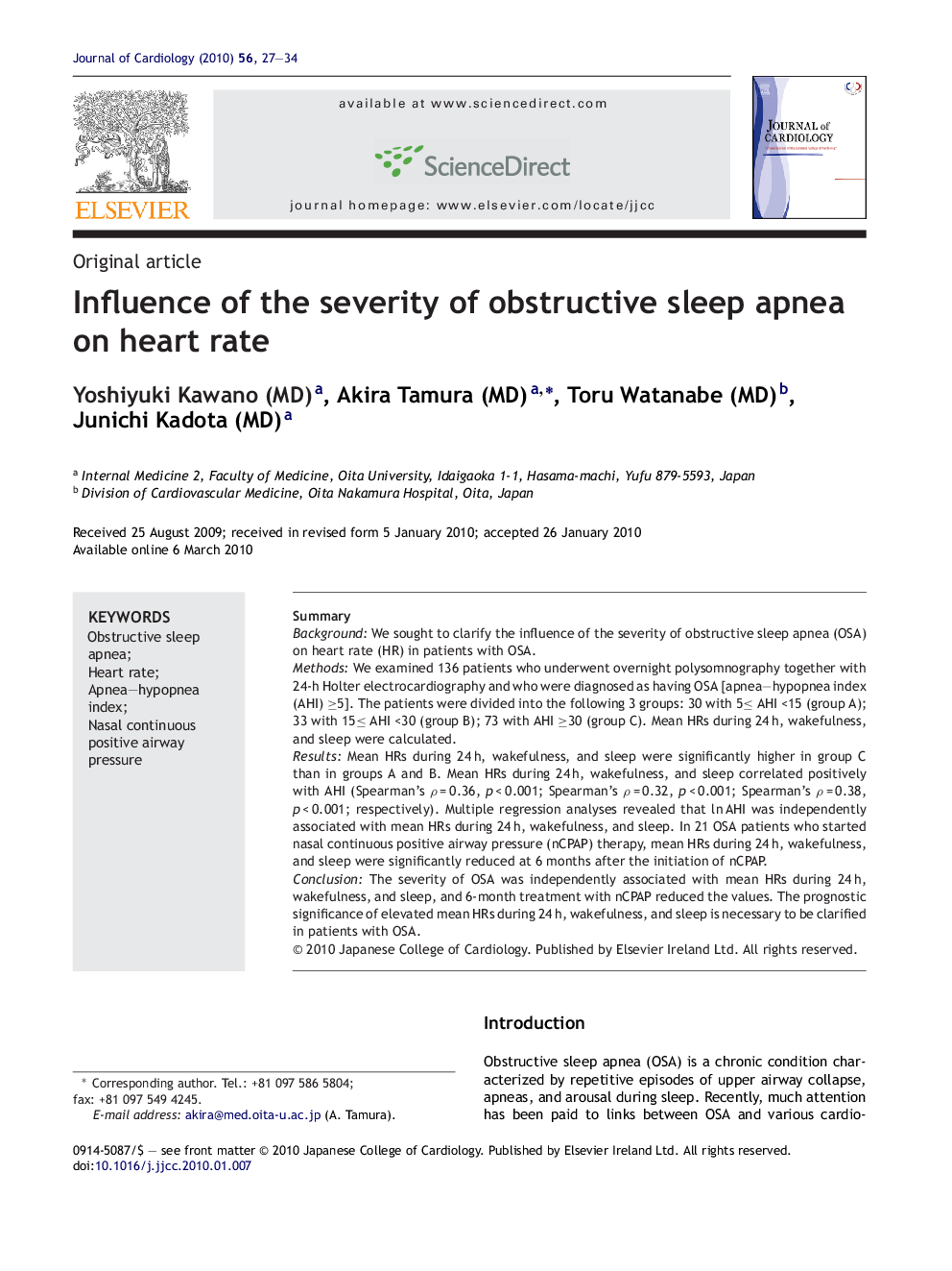 Influence of the severity of obstructive sleep apnea on heart rate