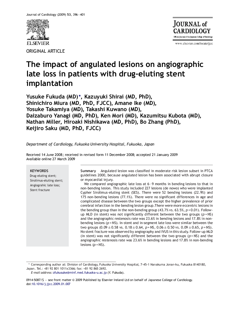 The impact of angulated lesions on angiographic late loss in patients with drug-eluting stent implantation