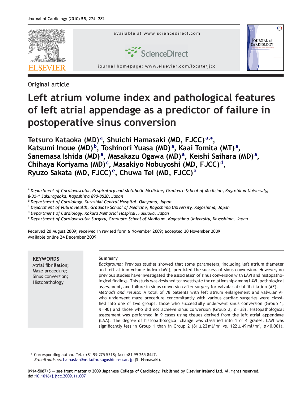 Left atrium volume index and pathological features of left atrial appendage as a predictor of failure in postoperative sinus conversion