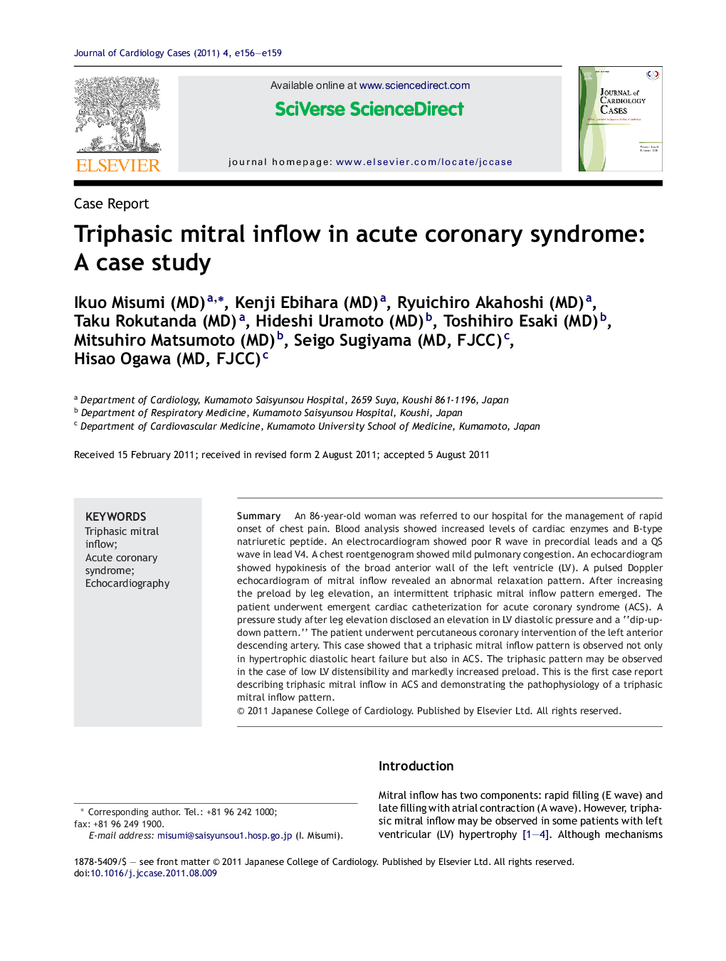 Triphasic mitral inflow in acute coronary syndrome: A case study