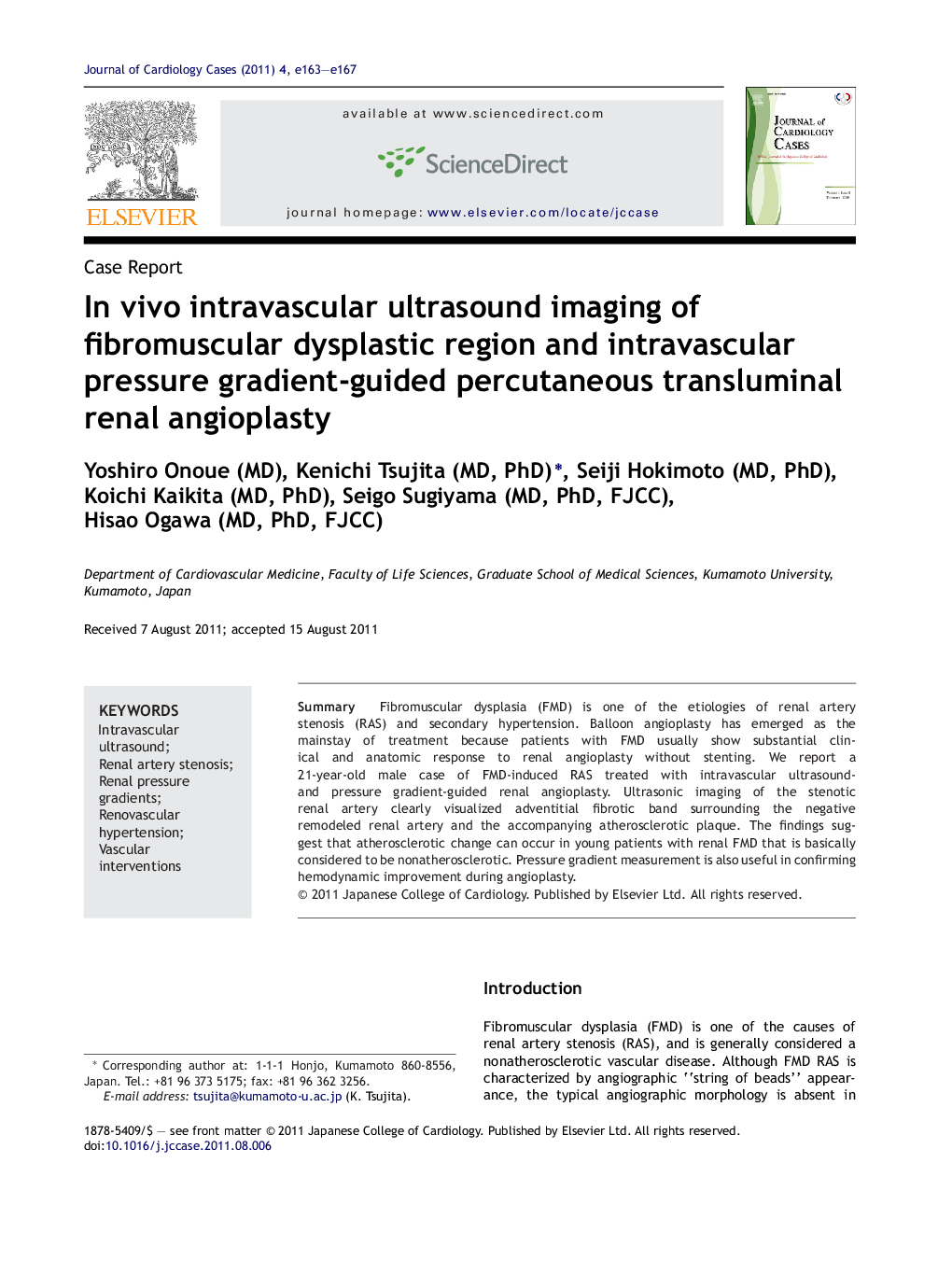 In vivo intravascular ultrasound imaging of fibromuscular dysplastic region and intravascular pressure gradient-guided percutaneous transluminal renal angioplasty