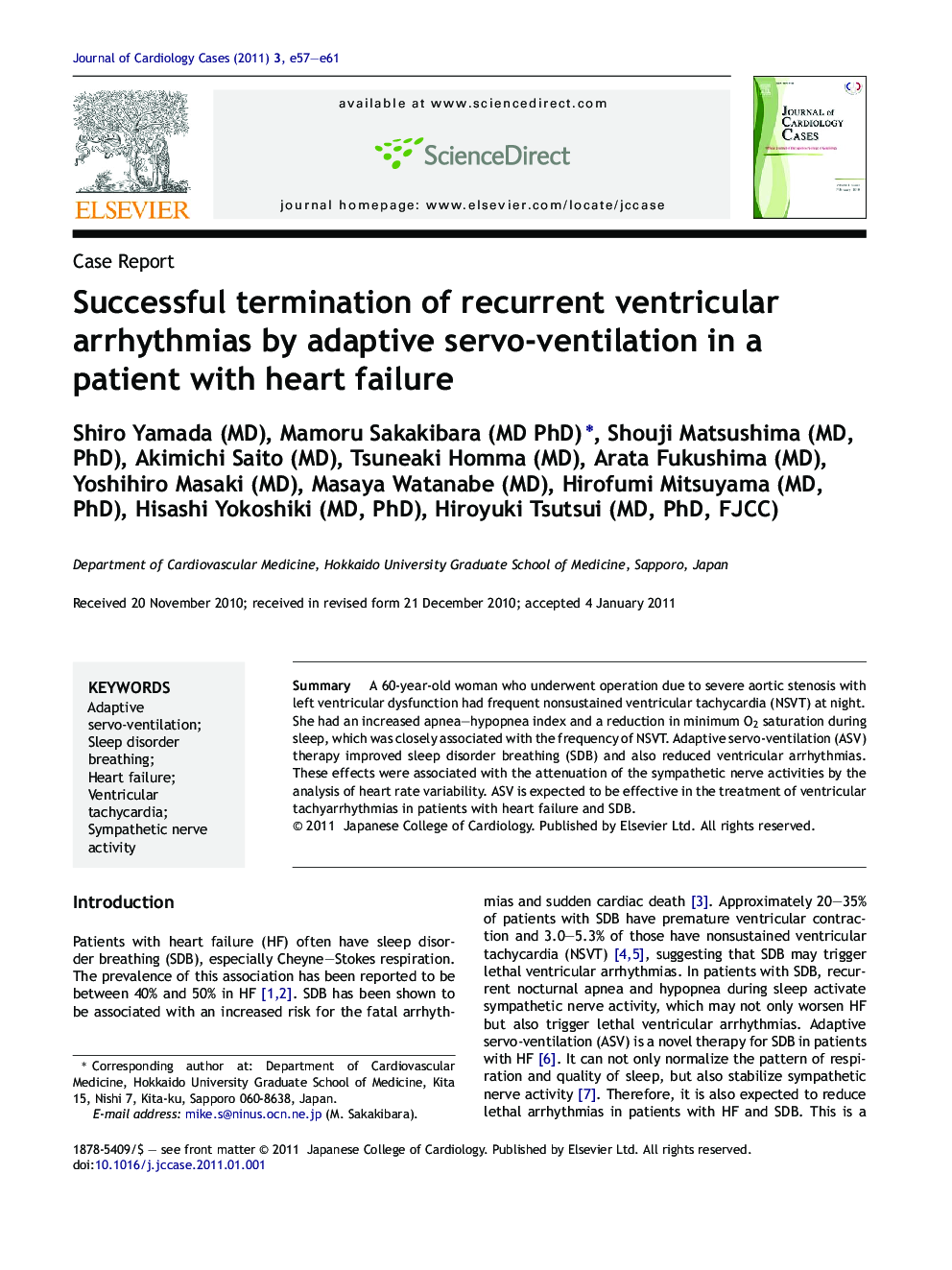 Successful termination of recurrent ventricular arrhythmias by adaptive servo-ventilation in a patient with heart failure