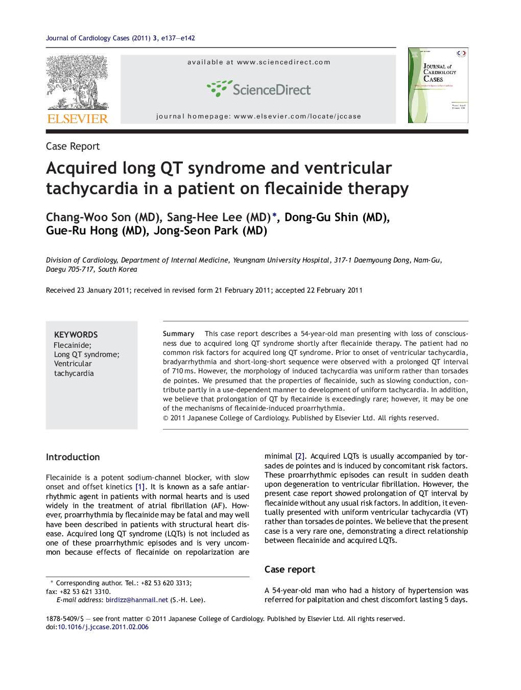 Acquired long QT syndrome and ventricular tachycardia in a patient on flecainide therapy