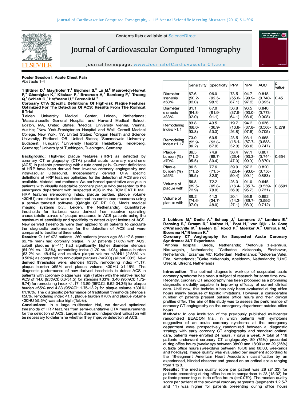 Abstracts of the 11th Annual Scientific Meeting of the Society of Cardiovascular Computed Tomography