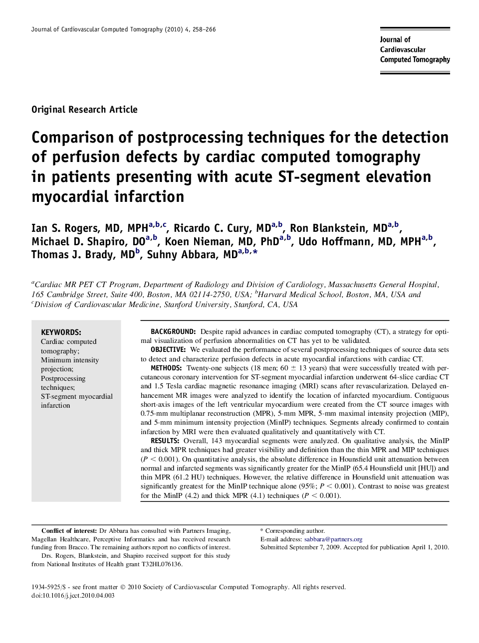 Comparison of postprocessing techniques for the detection of perfusion defects by cardiac computed tomography in patients presenting with acute ST-segment elevation myocardial infarction