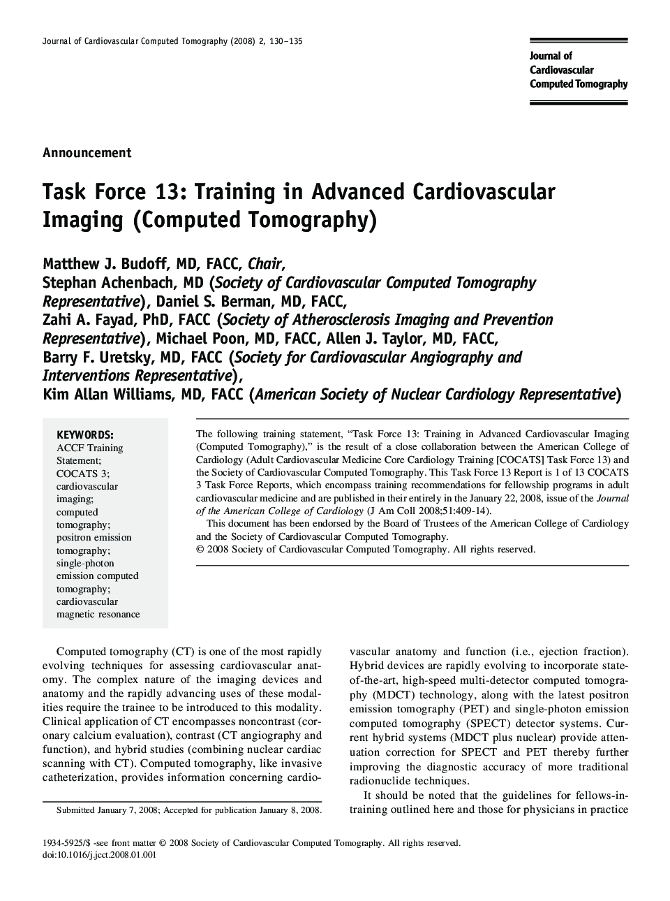 Task Force 13: Training in Advanced Cardiovascular Imaging (Computed Tomography)