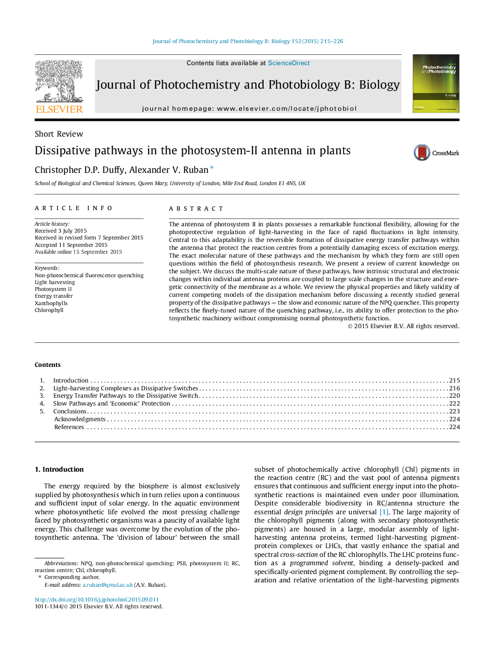 Dissipative pathways in the photosystem-II antenna in plants