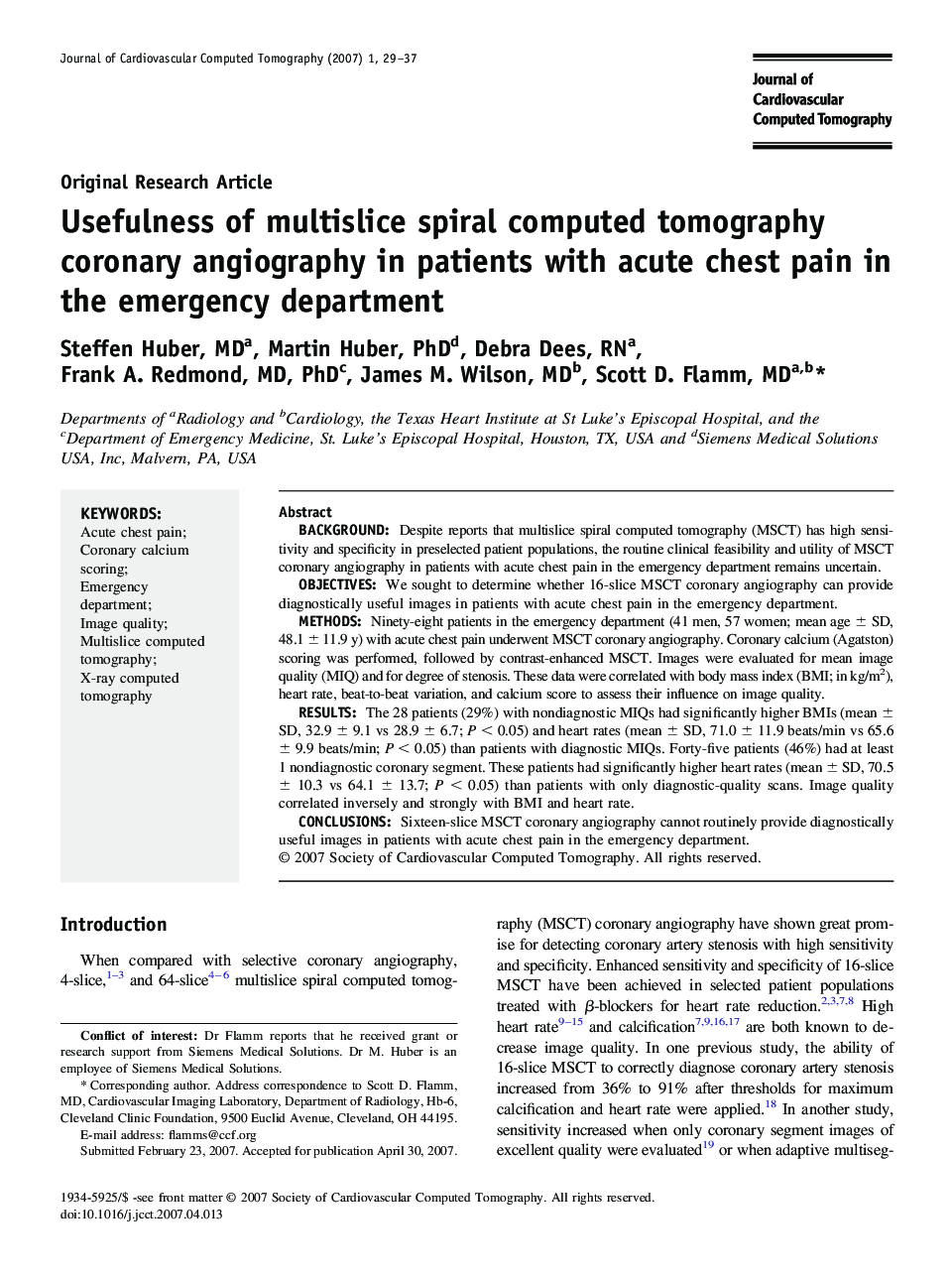 Usefulness of multislice spiral computed tomography coronary angiography in patients with acute chest pain in the emergency department 