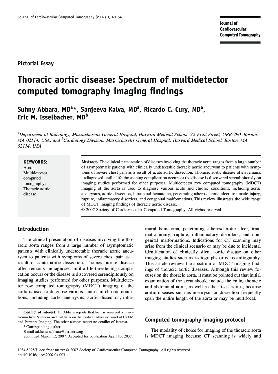 Thoracic aortic disease: Spectrum of multidetector computed tomography imaging findings