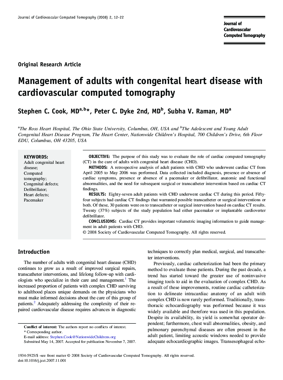 Management of adults with congenital heart disease with cardiovascular computed tomography 