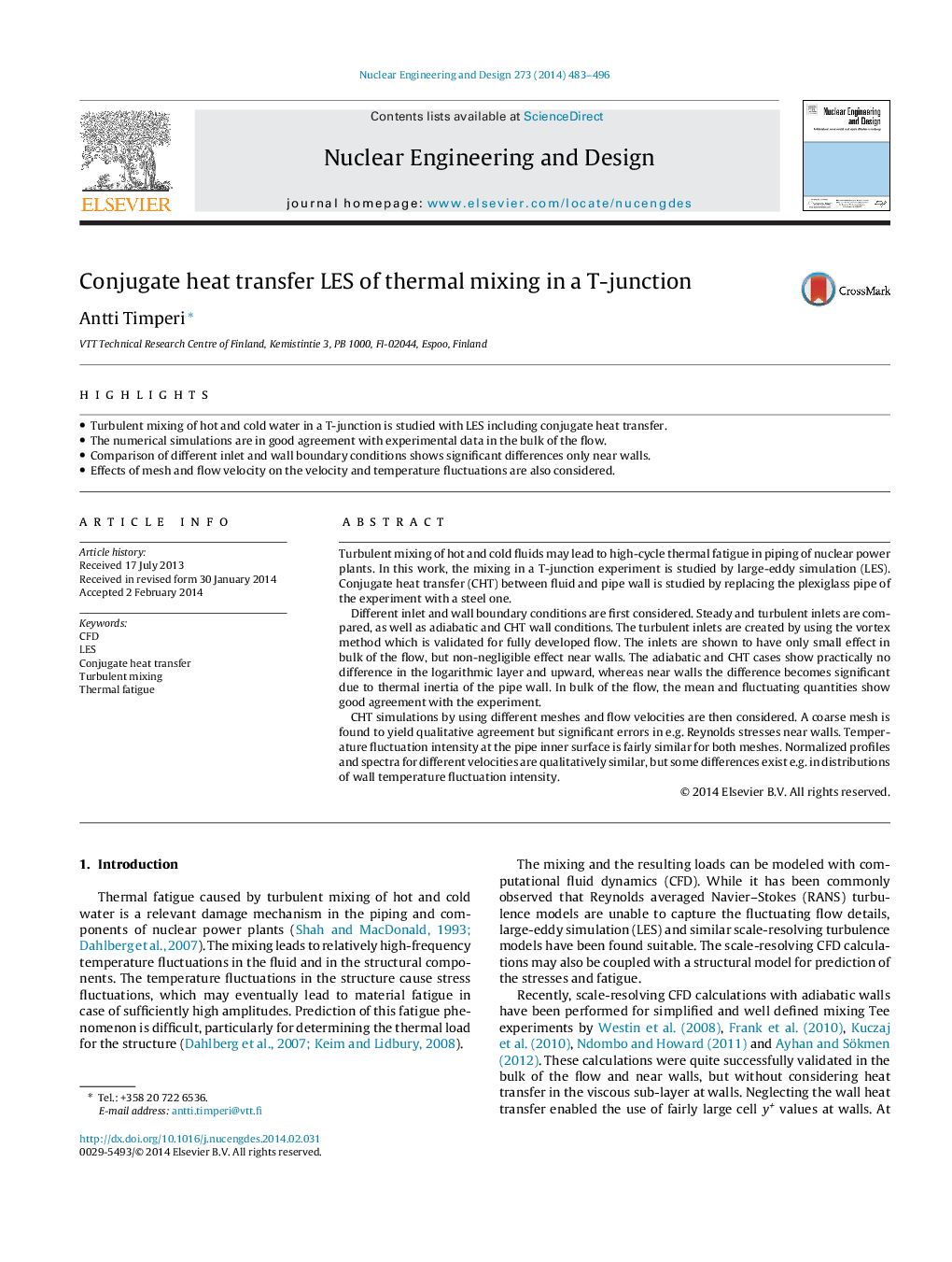 Conjugate heat transfer LES of thermal mixing in a T-junction