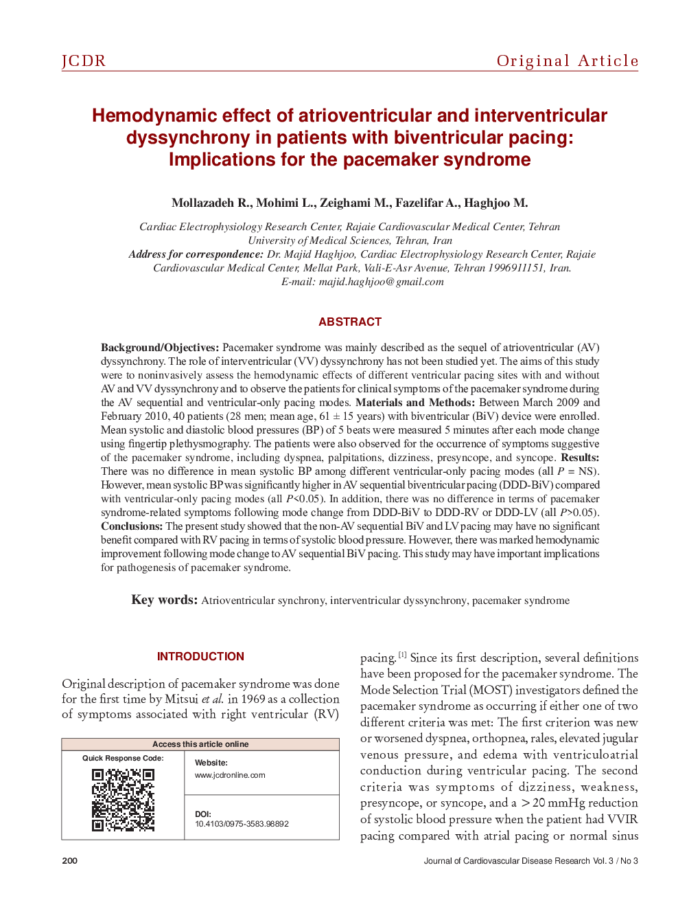 Hemodynamic effect of atrioventricular and interventricular dyssynchrony in patients with biventricular pacing: Implications for the pacemaker syndrome