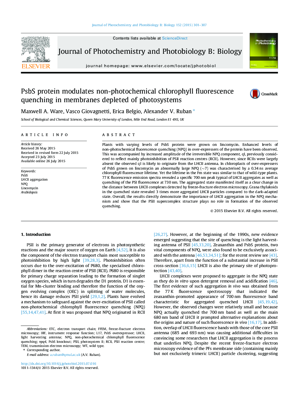 PsbS protein modulates non-photochemical chlorophyll fluorescence quenching in membranes depleted of photosystems